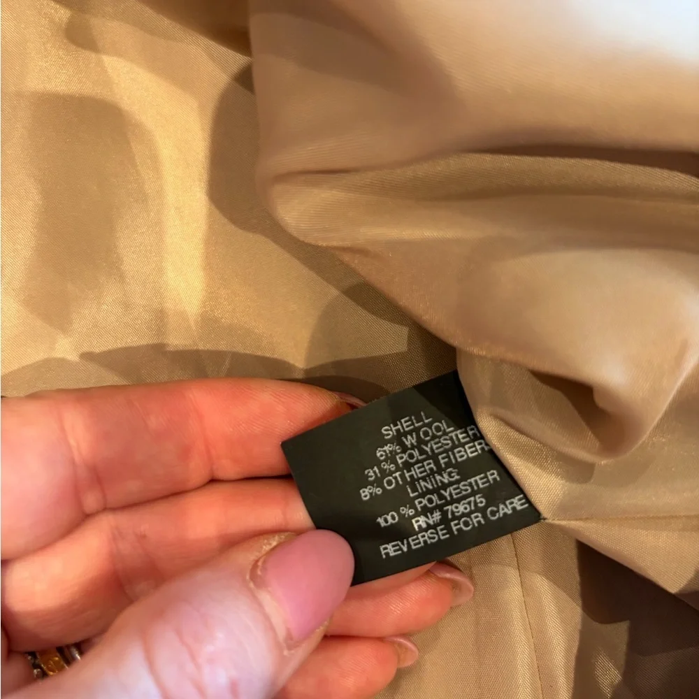 Anne Klein Camel Wool Blend Double Breasted Coat Large